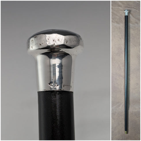 1925年頃 英国ヴィンテージ 紳士用ステッキ 純銀製 丸ハンドル ブラックシャフト 86cm